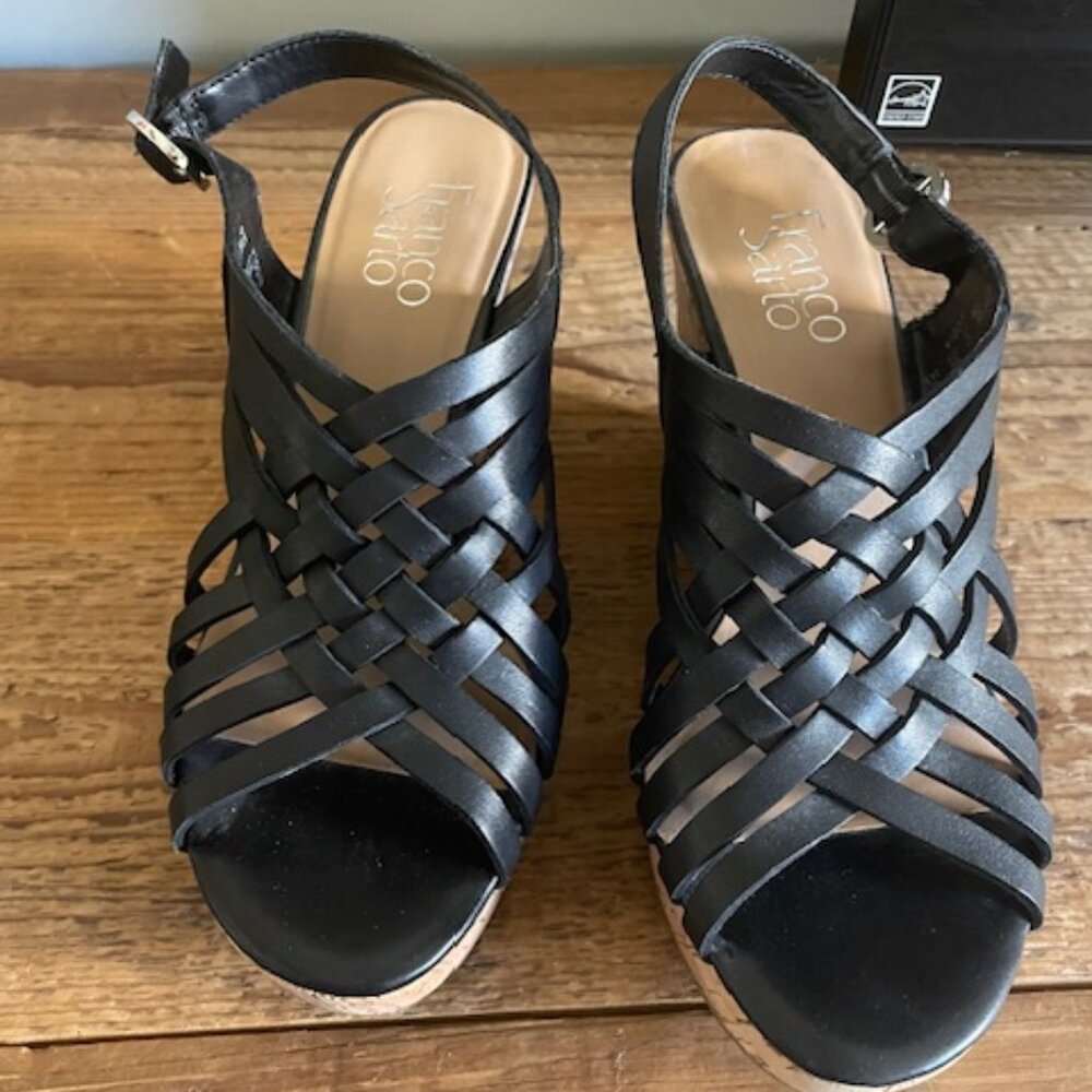 Black Franco Sarto Braided Wedge Sandals Size 7.5M